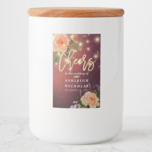 Cheers To The Wedding Burgundy Floral String Light Food Label