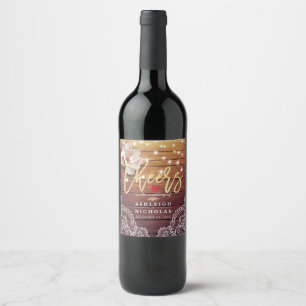 Cheers To The Wedding Wood Floral String Lights Wine Label