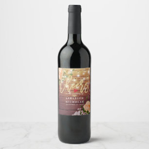 Cheers To The Wedding Wood Floral String Lights Wine Label