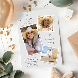 Cheers to the Years' 3 Picture Birthday Party Invitation