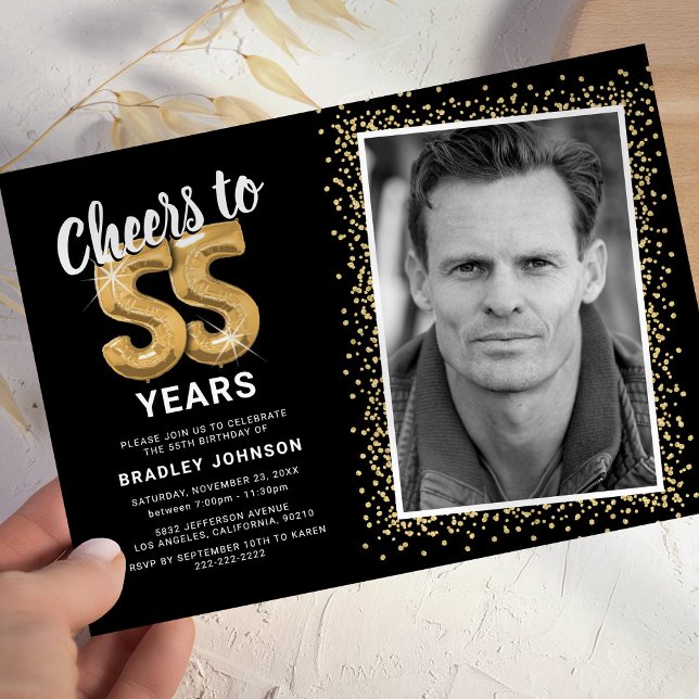 Cheers to The Years 55th Birthday Photo Invitation (Creator Uploaded)
