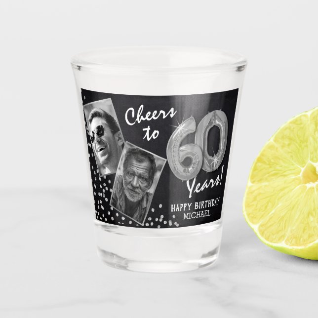 Cheers to the Years 60th Birthday 2 Photo Shot Glass (Front)