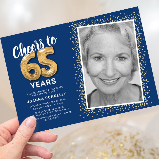 Cheers to The Years 65th Birthday Photo Invitation (Creator Uploaded)