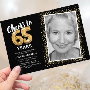 Cheers to The Years 65th Birthday Photo Invitation