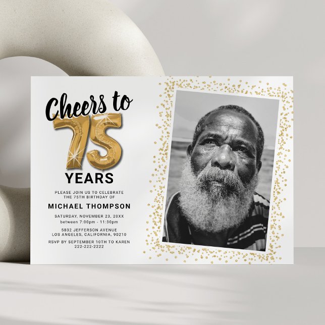 Cheers to The Years 75th Birthday Photo Invitation (Creator Uploaded)
