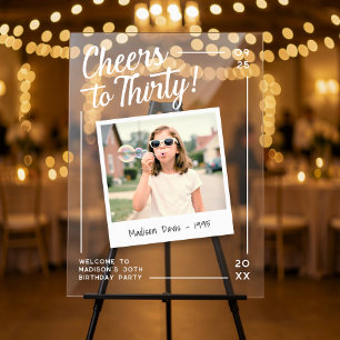 Cheers to Thirty 30 Retro Photo Birthday Acrylic Sign