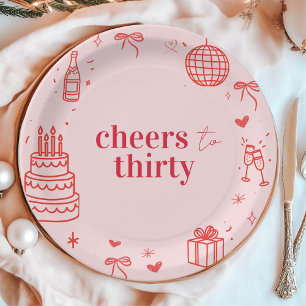 Cheers to Thirty Birthday Pink Party Paper Plate
