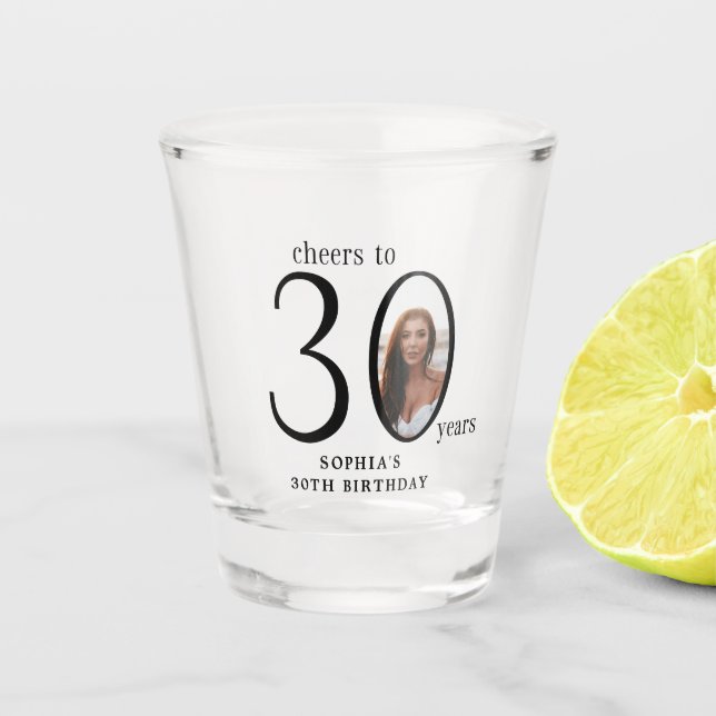 Cheers to Thirty Minimal Photo 30th Birthday Shot Glass (Front)