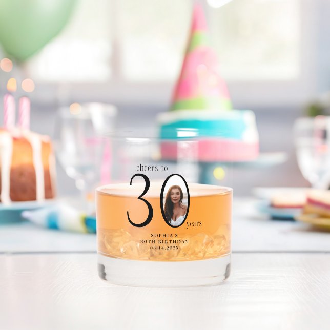 Cheers to Thirty Minimal Photo 30th Birthday Whiskey Glass (Insitu (Birthday))