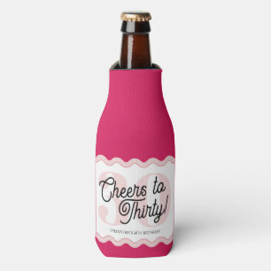 Cheers to Thirty Modern Wavy Pink 30th Birthday  Bottle Cooler