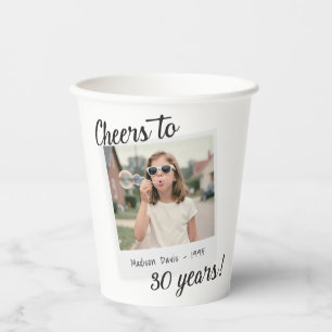 Cheers to Thirty Years 30 Retro Photo Birthday  Paper Cups