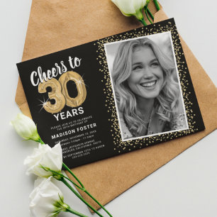 Cheers to Thirty Years Photo Birthday Invitation