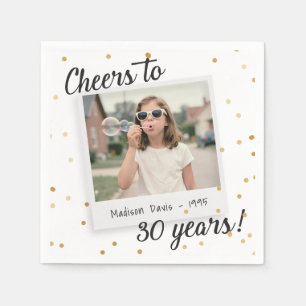 Cheers to Thirty Years Retro Photo Birthday Gold Napkin