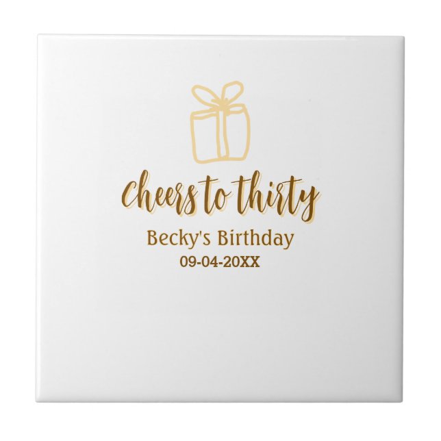 Cheers to thirty yellow brown birthday pastel gift ceramic tile (Front)
