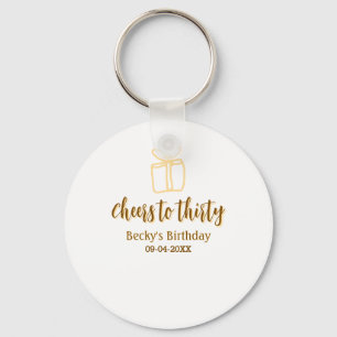 Cheers to thirty yellow brown birthday pastel gift key ring