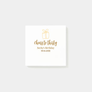 Cheers to thirty yellow brown birthday pastel gift post-it notes