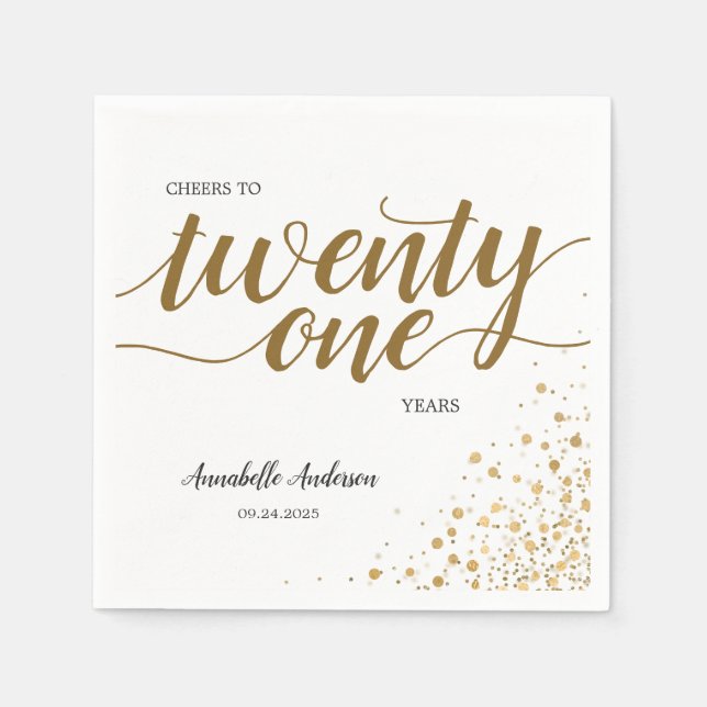Cheers to Twenty One Gold Confetti 21st Birthday Napkin (Front)