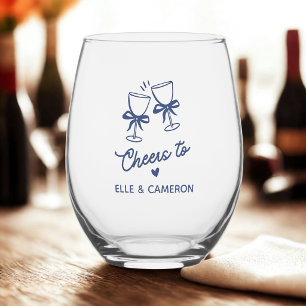 Cheers to Wedding Couple, Fun, Hand Drawn Custom Stemless Wine Glass
