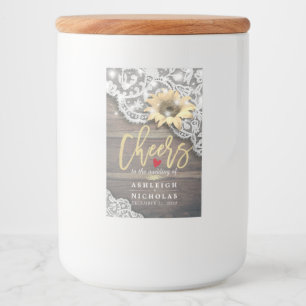 Cheers To Wedding Lace Sunflower Rustic Wood Light Food Label
