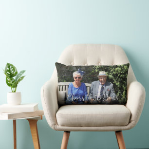 Cheers to XX Years Anniversary Couple Photo Lumbar Cushion