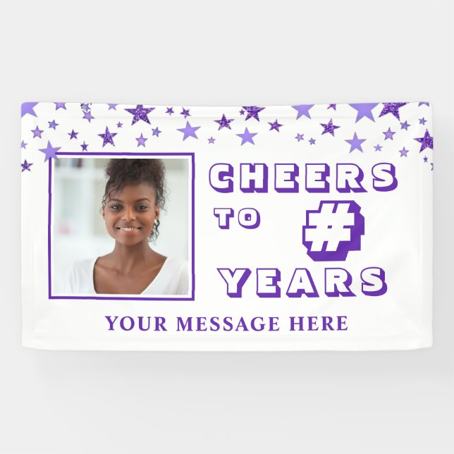 Cheers to # Years Birthday Photo Purple Banner (Horizontal)