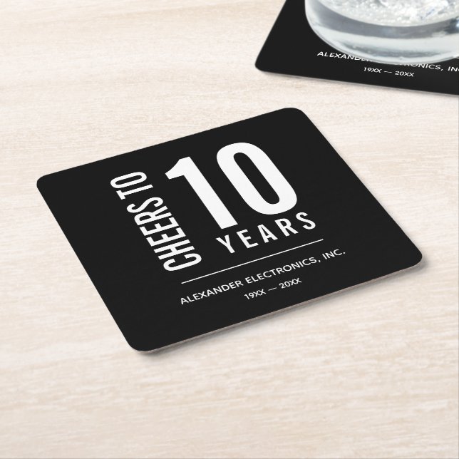Cheers to Years in Business Anniversary Square Paper Coaster (Angled)
