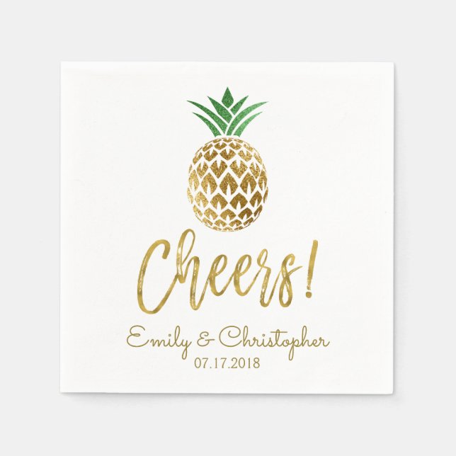 Cheers Tropical Hawaiian Pineapple Wedding White Napkin (Front)