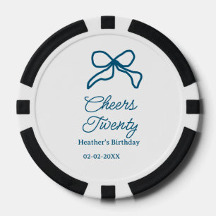 Cheers twenty blue birthday bow name date boho ret poker chips