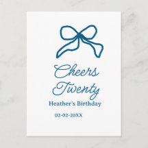 Cheers twenty blue birthday bow name date boho ret
