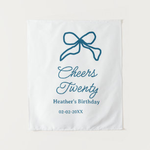 Cheers twenty blue birthday bow name date boho ret tapestry