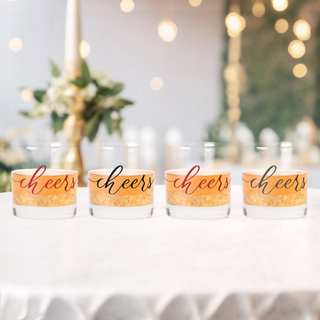 CHEERS!  - Two Colours Fun Typography with Name Whiskey Glass (Insitu (Wedding))