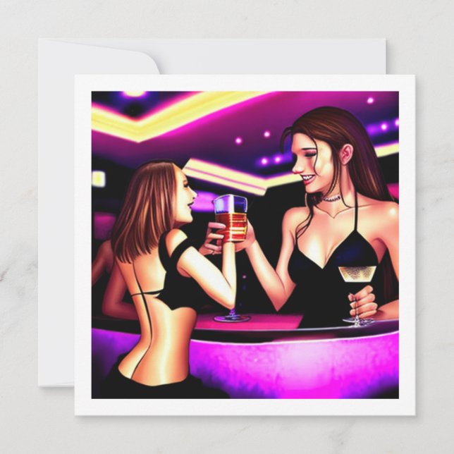 Cheers | Two Woman Toasting Anniversary Invitation (Front)