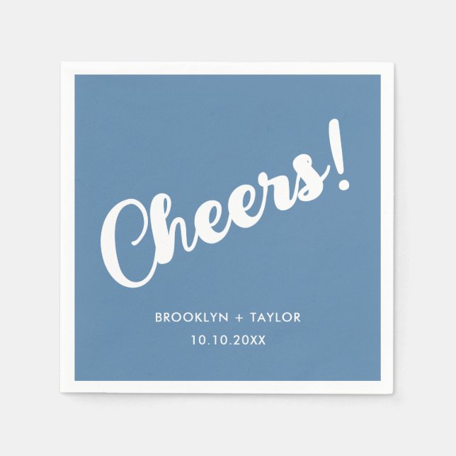 Cheers Unique Celebration Simple Text Blue White Napkin (Front)