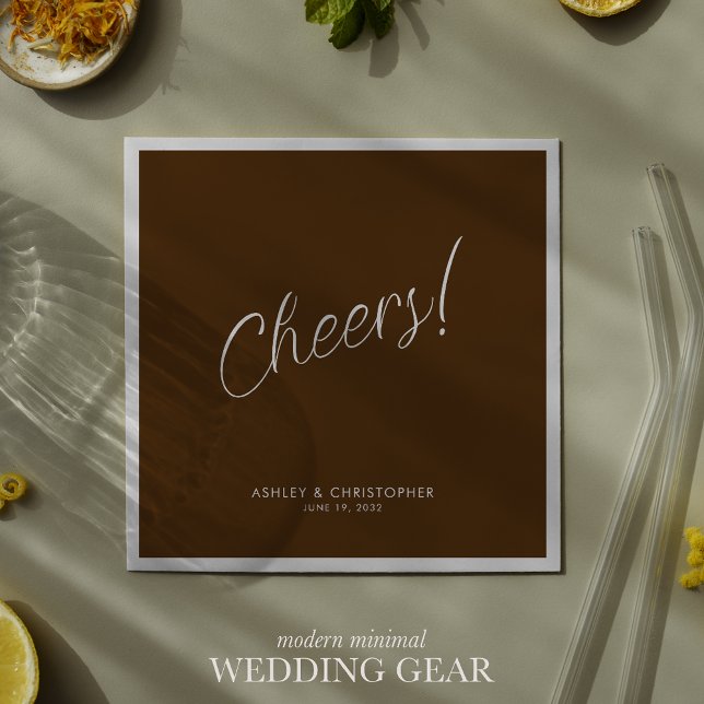 Cheers! Walnut Brown Minimal Any Occasion Cocktail Napkin (Creator Uploaded)