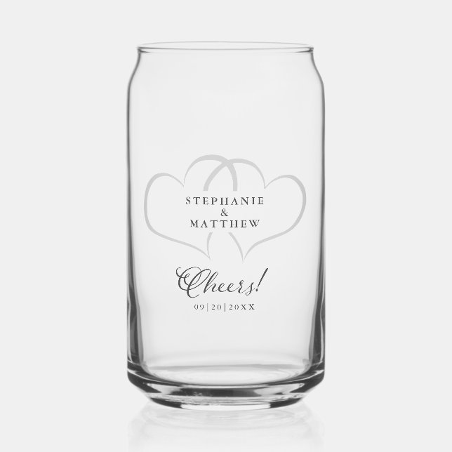 Cheers Wedding Engagement Hearts Names Date Custom Can Glass (Front)