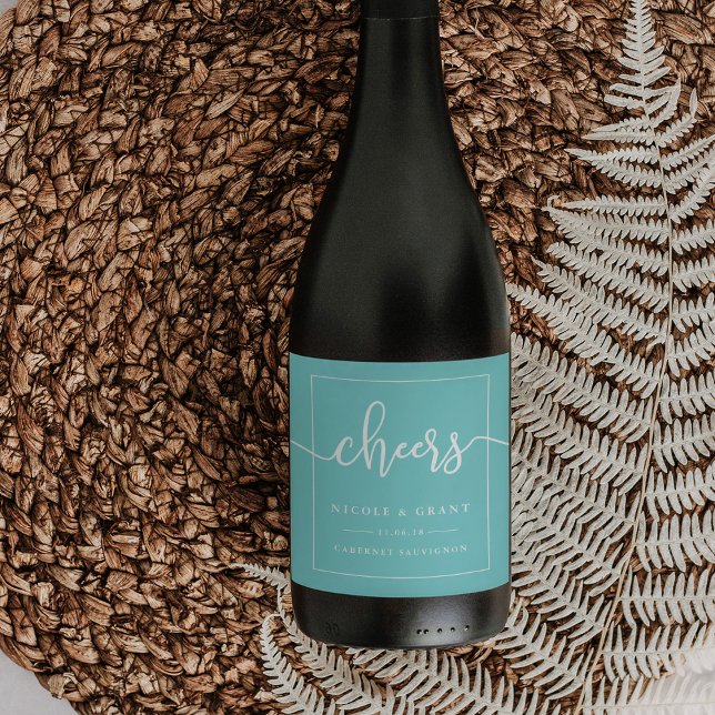 Cheers Wedding Favour Wine Label | Aqua (Creator Uploaded)