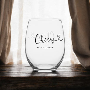 Cheers Wedding Minimalist  Stemless Wine Glass