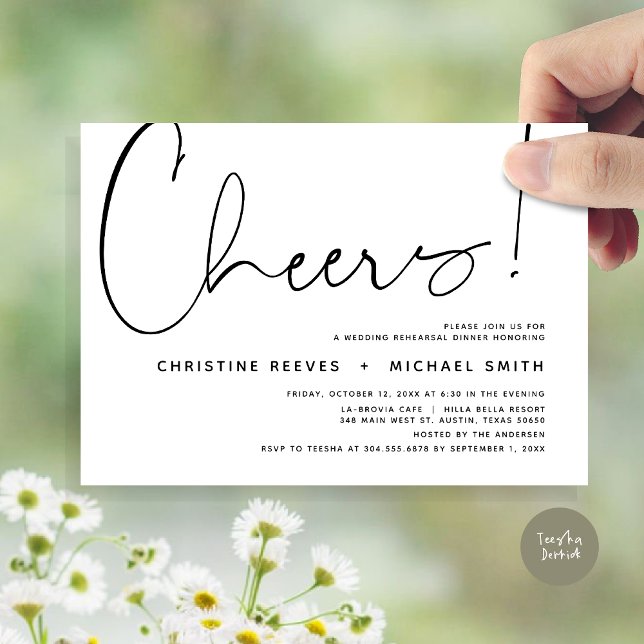 Cheers, Wedding Rehearsal Dinner Invitation (Cheers, Wedding Rehearsal Dinner Invitation Card, PDF, Modern Minimalist, in Black and White)