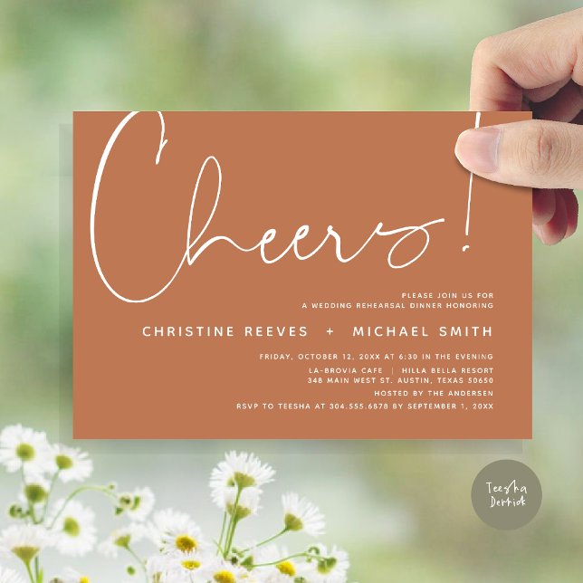 Cheers, Wedding Rehearsal Dinner Invitation (Cheers, Wedding Rehearsal Dinner Invitation Card, PDF, Modern Minimalist, in Copper)