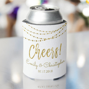 Cheers White and Gold Foil String Lights Can Cooler