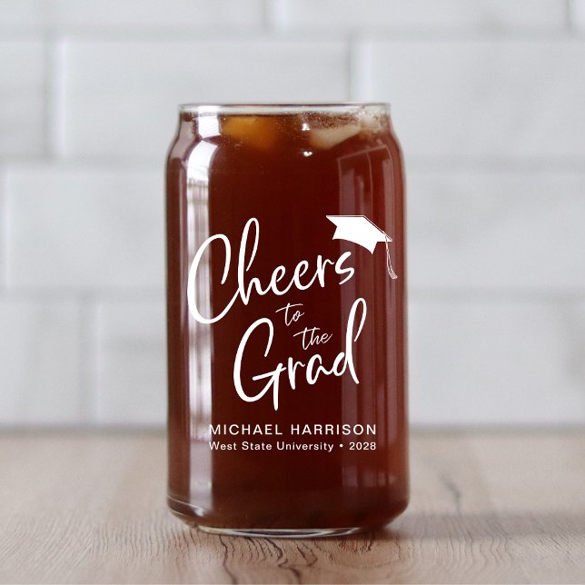 Cheers White Script Graduation Party Can Glass (Creator Uploaded)
