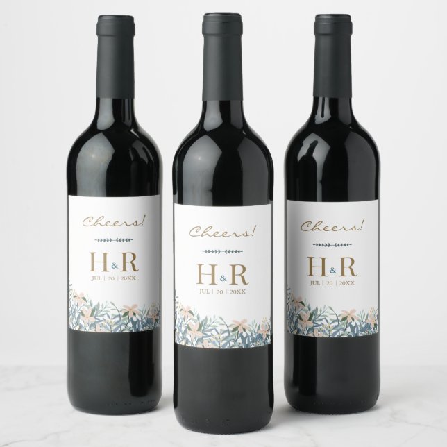 Cheers Wildflower Initial Wedding Wine Label (Bottles)