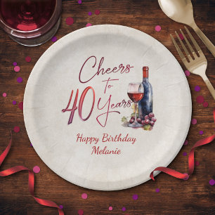 Cheers Wine 40th Birthday Paper Plate
