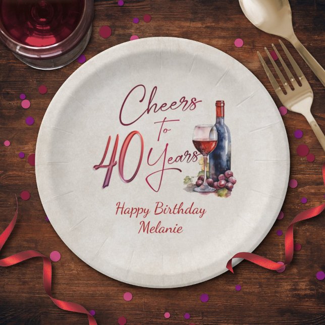 Cheers Wine 40th Birthday Paper Plate (Creator Uploaded)