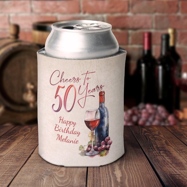 Cheers Wine 50th Birthday Can Cooler (Creator Uploaded)