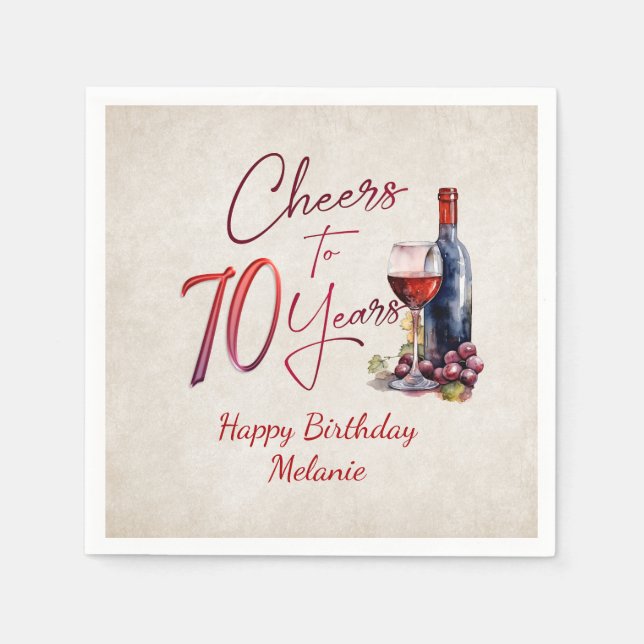 Cheers Wine 70th Birthday Napkin (Front)