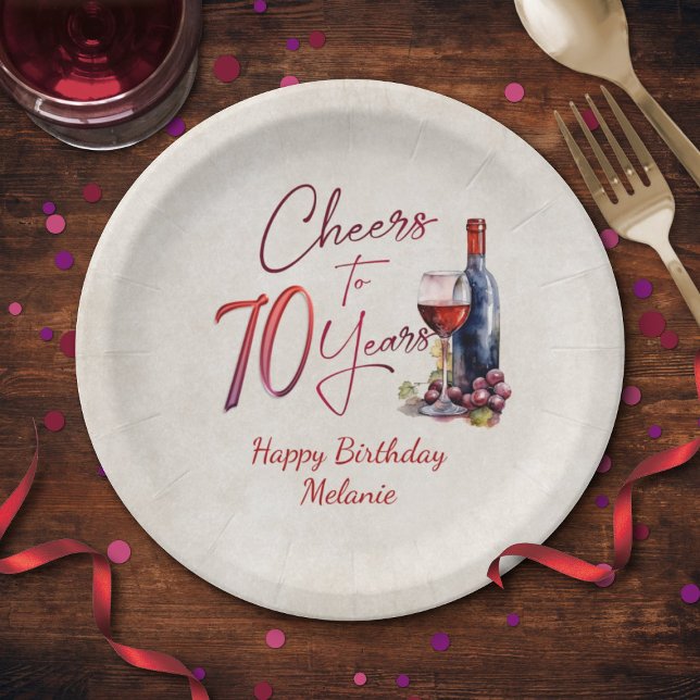 Cheers Wine 70th Birthday Paper Plate (Creator Uploaded)