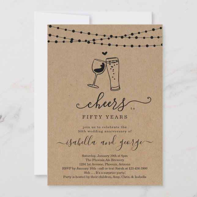 Cheers Wine & Beer Anniversary Party  - Any Year Invitation (Front)