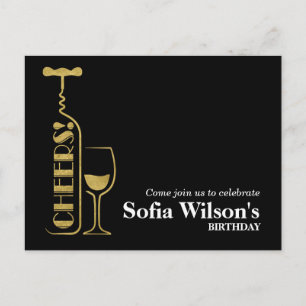 cheers wine birthday Postcard invitation