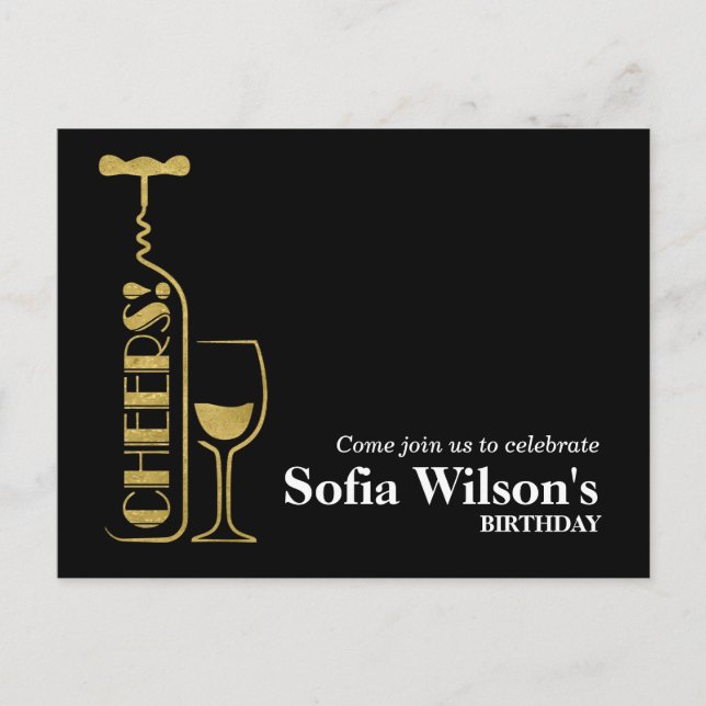 cheers wine birthday Postcard invitation (Front)